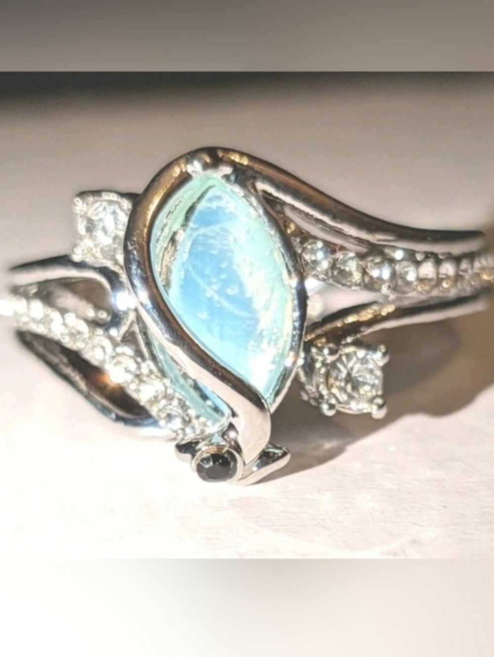 Quality Mystic Ladies 925 Sterling silver Moonstone Simulated Diamond Ring Sz 9
